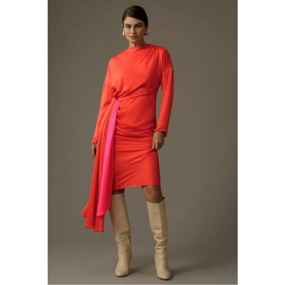 NEW Anthropologie Essentiel Antwerp Estelle Asymmetrical Draped Midi Dress Sze 2 - Picture 1 of 3